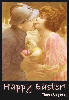 Click to get the codes for this image. Kissing Vintage Couple - Happy Easter, Easter Free Image, Glitter Graphic, Greeting or Meme for Facebook, Twitter or any forum or blog.