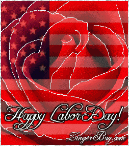 Click to get the codes for this image. This glitter graphic shows a red rose with silver glitter on the tips of each petal. There is an American flag superimposed over the flower. The comment reads: Happy Labor Day!
