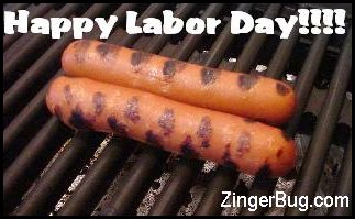 Click to get the codes for this image. Photo of 2 hot dogs on a grill. The comment reads: Happy Labor Day!