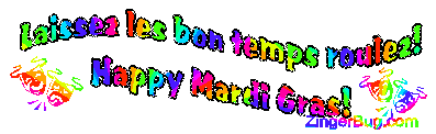 Click to get the codes for this image. Rainbow wiggle text reading: Laissez les bon temps roulez! (Which means Let the Good Times Roll in French) Happy Mardi Gras!