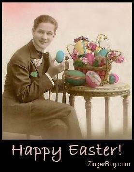 Click to get the codes for this image. Man With Easter Eggs Vintage Photo, Easter Free Image, Glitter Graphic, Greeting or Meme for Facebook, Twitter or any forum or blog.