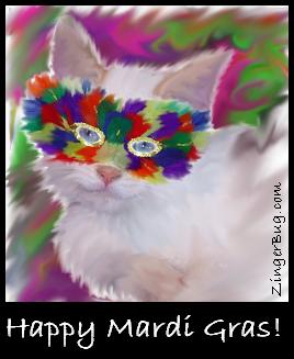 Click to get the codes for this image. Mardi Gras Cat Painting, Mardi Gras Free Image, Glitter Graphic, Greeting or Meme for Facebook, Twitter or any forum or blog.