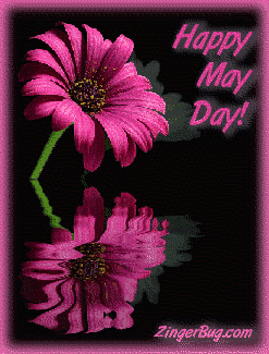 Click to get the codes for this image. Beautiful graphic of a pink flower reflected in an animated pool. The comment reads: Happy May Day!