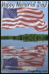 Click to get the codes for this image. Animated Waving American Flag reflected in a lake. Comment reads: Happy Memorial Day!