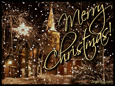 Click to get the codes for this image. Merry Christmas Church With Falling Snow, Christmas Glitter Graphic, Comment, Meme, GIF or Greeting