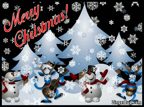 Click to get the codes for this image. Merry Christmas Cute Snowmen And Reindeer With Falling Snow, Christmas Glitter Graphic, Comment, Meme, GIF or Greeting