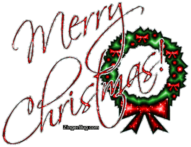 Click to get the codes for this image. Merry Christmas Glitter Script With Wreath, Christmas Free Image, Glitter Graphic, Greeting or Meme for Facebook, Twitter or any forum or blog.