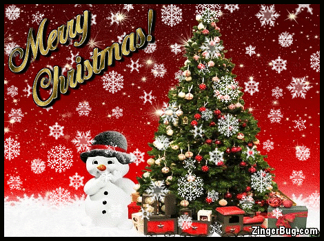 Click to get the codes for this image. Merry Christmas Snowman By Tree With Falling Snowflakes, Christmas Glitter Graphic, Comment, Meme, GIF or Greeting