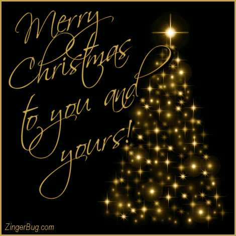 Click to get the codes for this image. Merry Christmas To You And Yours Gold Tree, Christmas Glitter Graphic, Comment, Meme, GIF or Greeting