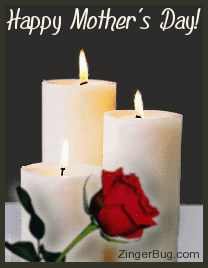Click to get the codes for this image. This graphic shows 3 animated candles with burning flames. There is a single red rose in front of the candles. The comment reads: Happy Mother's Day!