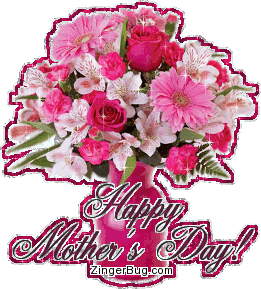 Click to get the codes for this image. This glitter graphic shows a bouquet of beautiful pink flowers with the comment: Happy Mother's Day!