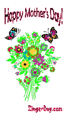 Click to get the codes for this image. Happy Mother's Day Glitter bouquet with butterflies, Mothers Day Free Image, Glitter Graphic, Greeting or Meme for Facebook, Twitter or any forum or blog.