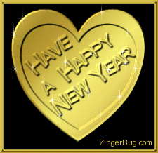Click to get the codes for this image. Have a Happy New Year Golden Heart, New Years Day Free Image, Glitter Graphic, Greeting or Meme for Facebook, Twitter or any forum or blog.