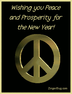 Click to get the codes for this image. 3D golden peace sign with the comment: Wishing you Peace and Prosperity for the New Year!