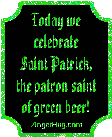 Click to get the codes for this image. Funny glitter graphic that reads: Today we celebrate Saint Patrick, the patron saint of green beer!