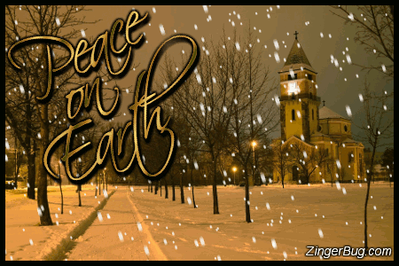 Click to get the codes for this image. Peace On Earth Church With Snow, Christmas Glitter Graphic, Comment, Meme, GIF or Greeting