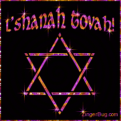 Click to get the codes for this image. Glitter graphic of the Star of David with the comment: L'shanah Tovah!