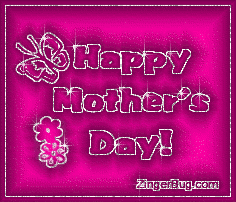Click to get the codes for this image. Glitter graphic with butterfly and flowers. Comment reads: Happy Mother's Day!