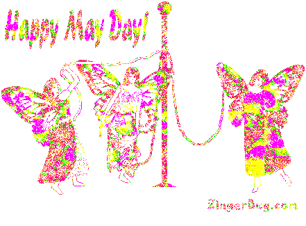 Click to get the codes for this image. Happy May Day Glitter Pixies with May Pole, May Day  Beltane Free Image, Glitter Graphic, Greeting or Meme for Facebook, Twitter or any forum or blog.