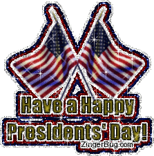 Click to get the codes for this image. Glitter graphic showing 2 crossed American flags with the comment: Have a Happy Presidents' Day!