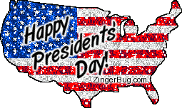 Click to get the codes for this image. Glitter graphic of an American Flag in the shape of the USA. The comment reads: Happy Presidents' Day!