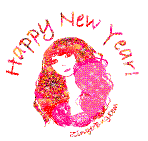 Click to get the codes for this image. Pretty Face Happy New Year Red, New Years Day Free Image, Glitter Graphic, Greeting or Meme for Facebook, Twitter or any forum or blog.