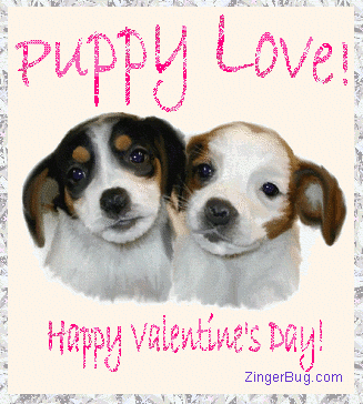 Click to get the codes for this image. This cute glitter graphic shows a painting of 2 cute puppies with the comment: Puppy Love! Happy Valentine's Day!