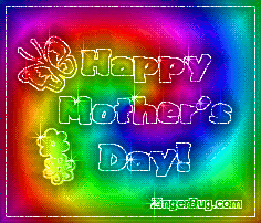 Click to get the codes for this image. Glitter graphic of a butterfly and flowers with a rainbow spiral color pattern. The comment reads: Happy Mother's Day!