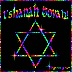 Click to get the codes for this image. Glitter graphic of the Star of David with the comment: L'shanah Tovah!
