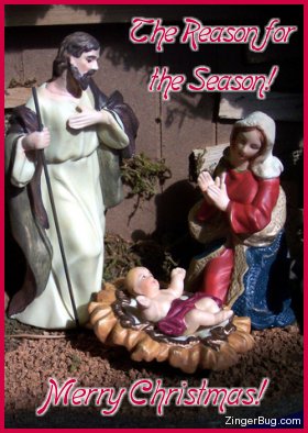 Click to get the codes for this image. This photo shows a manger scene with the baby Jesus. The comment reads: The Reason for the Season! Merry Christmas!