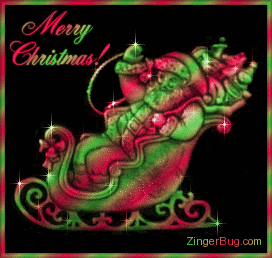 Click to get the codes for this image. This glitter graphic shows Santa in his Sleigh. The comment reads: Merry Christmas!