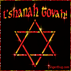 Click to get the codes for this image. Glitter graphic showing the Star of David with the comment: L'shanah Tovah!