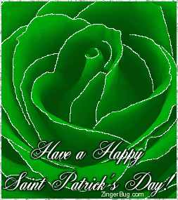 Click to get the codes for this image. This graphic shows a close-up of a green rose with silver glitter on the tips of each petal. The comment reads: Hapve a Happy Saint Patrick's Day!
