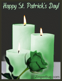 Click to get the codes for this image. This graphic shows 3 green animated burning candles with a single green rose in front of them. The comment reads: Happy St. Patrick's Day!