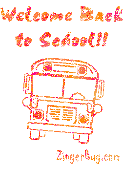 Click to get the codes for this image. Welcome Back to School! School Bus Gliitter Graphic, Back To School Free Image, Glitter Graphic, Greeting or Meme for Facebook, Twitter or any forum or blog.