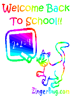 Click to get the codes for this image. Welcome Back to School Cat, Back To School Free Image, Glitter Graphic, Greeting or Meme for Facebook, Twitter or any forum or blog.