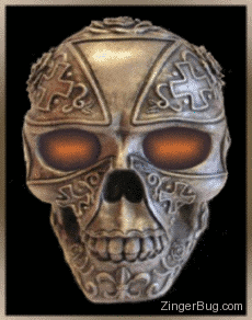 Click to get the codes for this image. Silver Skull with Glowing Eyes, Halloween Free Image, Glitter Graphic, Greeting or Meme for Facebook, Twitter or any forum or blog.