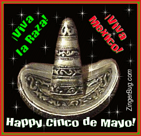 Click to get the codes for this image. This glitter graphic shows a silver sombrero charm. The comment reads: Viva la Raza! Viva Mexico! Happy Cinco de Mayo!