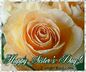 Click to get the codes for this image. This beautiful glitter graphic shows a close up of a peach rose with silver glitter on the tips of each petal. The comment reads: Happy Sister's Day!