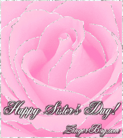 Click to get the codes for this image. This beautiful glitter graphic shows a close up of a pink rose with silver glitter on the tips of each petal. The comment reads: Happy Sister's Day!