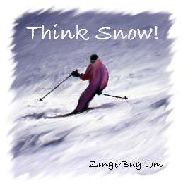 Click to get the codes for this image. This graphic shows a painting of a skier on a snowy slope. The comment reads: Think Snow!