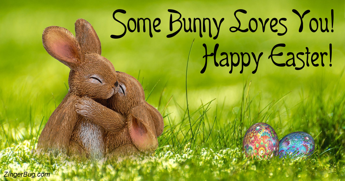 Click to get the codes for this image. Some Bunny Loves You Hugging Easter Bunnies, Easter Free Image, Glitter Graphic, Greeting or Meme for Facebook, Twitter or any forum or blog.