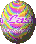 Click to get the codes for this image. This graphic shows a colorful 3D easter egg spinning. The comment reads Happy Easter!