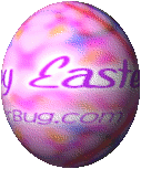 Click to get the codes for this image. This graphic shows a colorful pink 3D easter egg spinning. The comment reads Happy Easter!