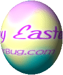 Click to get the codes for this image. This graphic shows a pastel 3D easter egg spinning. The comment reads Happy Easter!