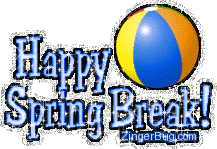 Click to get the codes for this image. Glitter graphic of a beach ball with the comment: Happy Spring Break!