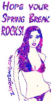 Click to get the codes for this image. Glitter graphic of a girl in a bikini. The comment reads: Hope your Spring Break Rocks!