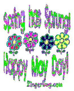Click to get the codes for this image. Glitter flowers and text reading Spring has Sprung! Happy May Day!