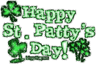 Click to get the codes for this image. This glitter graphic shows glittered shamrocks and the comment reads: Happy St. Patty's Day!
