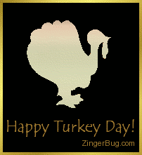 Click to get the codes for this image. This graphic shows a gold 3d turkey pendant spinning in space. The comment reads: Happy Turkey Day!